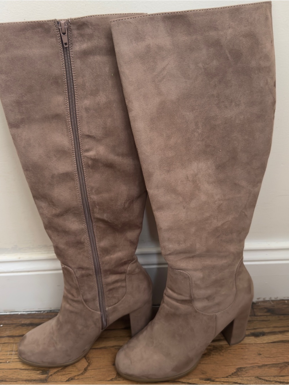 Madden Girl Taupe Suede Over-the-Knee Block Heel Boots